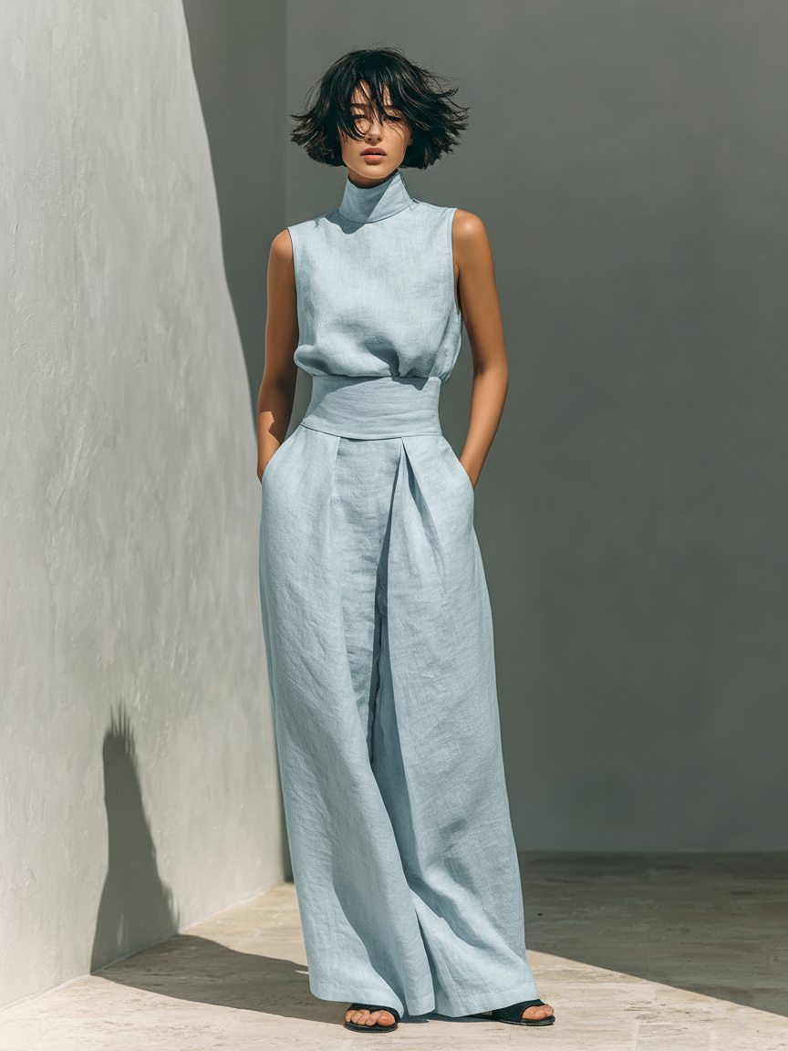 Sable | Minimalist Sleeveless Blouse & Wide-Leg Set
