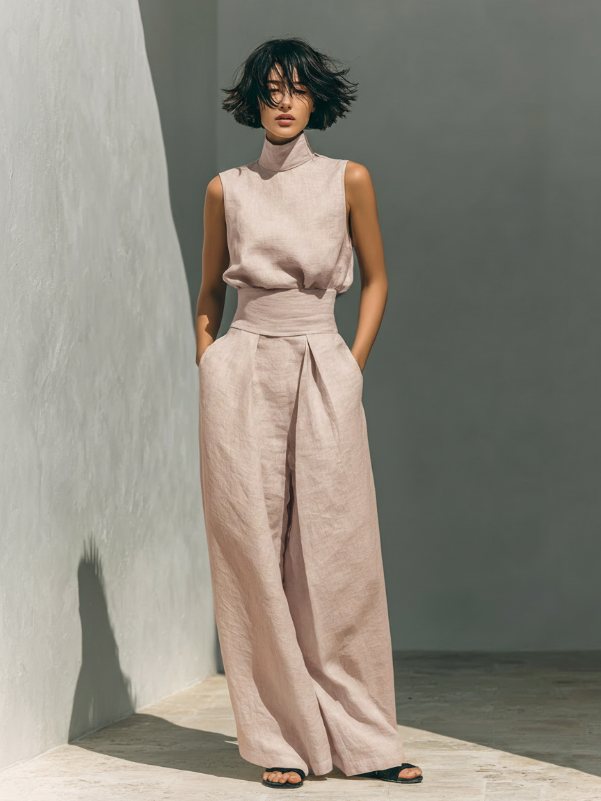 Sable | Minimalist Sleeveless Blouse & Wide-Leg Set