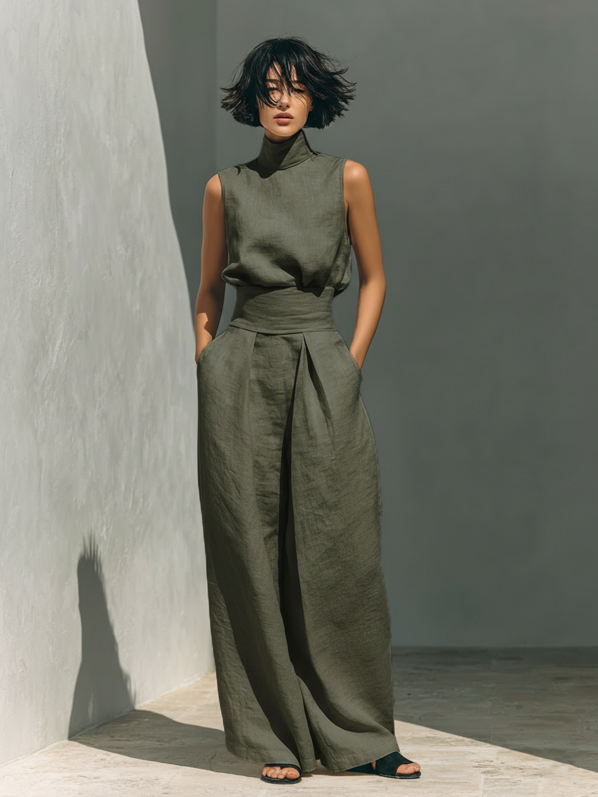 Sable | Minimalist Sleeveless Blouse & Wide-Leg Set