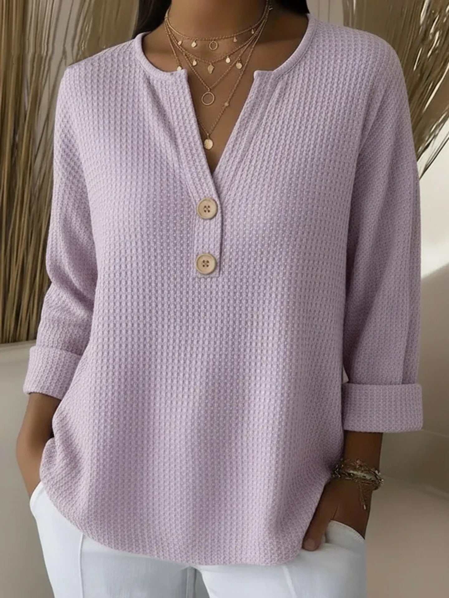 Lucy | Waffle Knit Henley Top