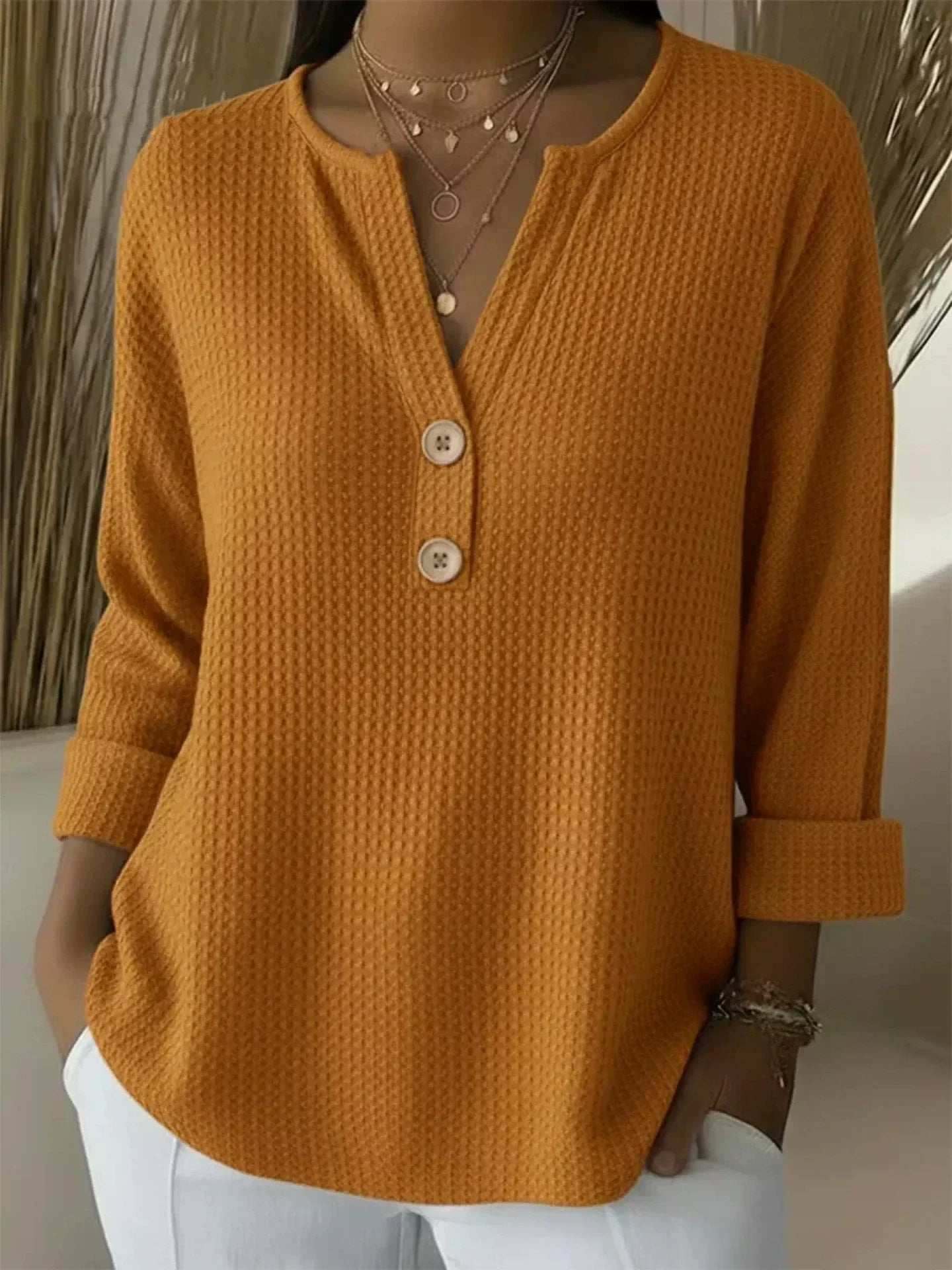 Lucy | Waffle Knit Henley Top