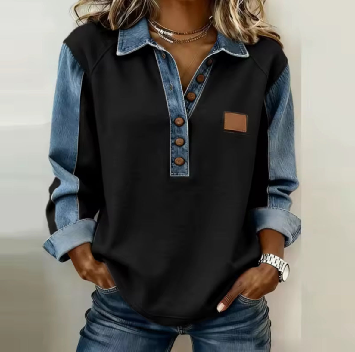 Voxanne | Denim Collar Pullover