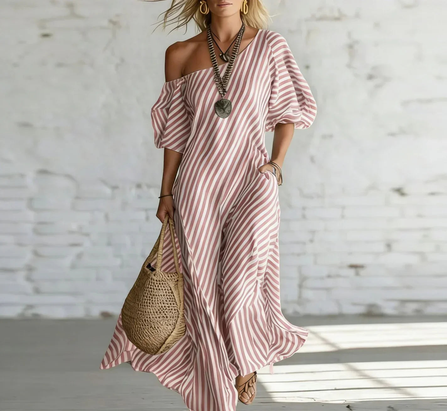 Alysha | Striped One-Shoulder Maxi Dress