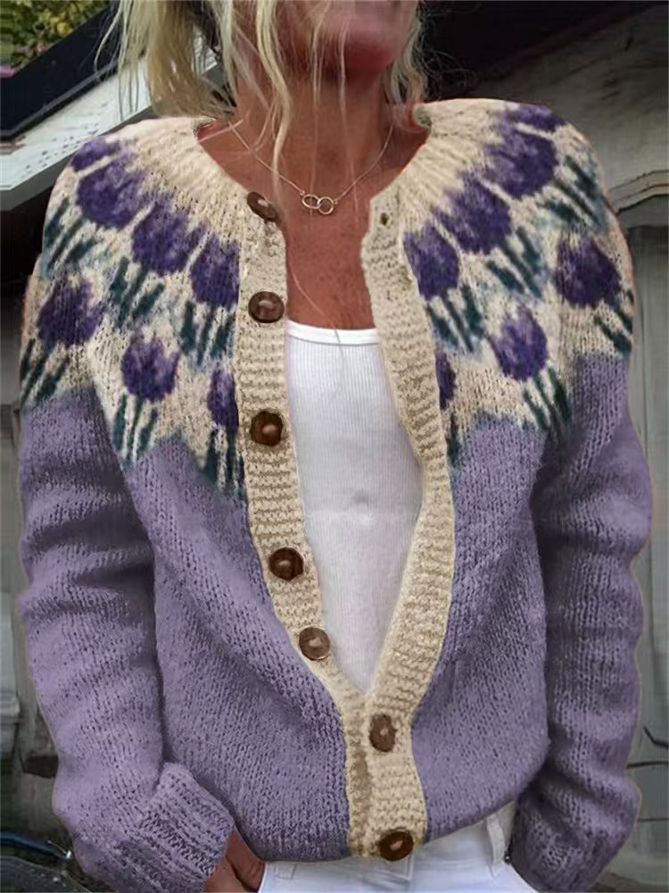 Evanthea | Floral Shoulder Colorblock Cardigan