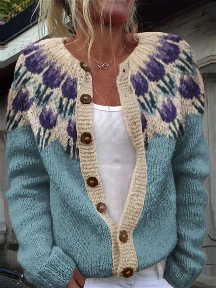 Evanthea | Floral Shoulder Colorblock Cardigan