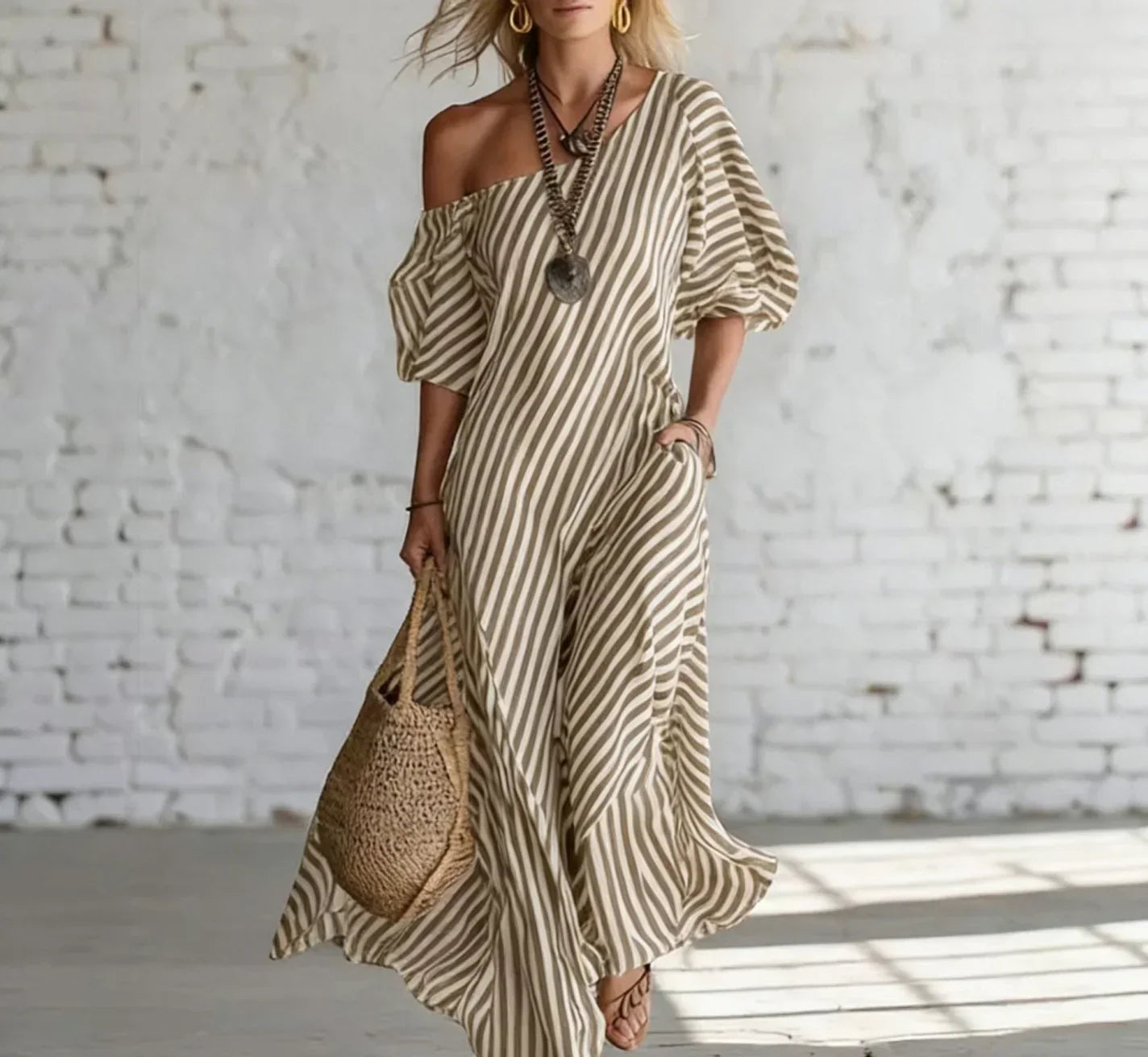 Alysha | Striped One-Shoulder Maxi Dress