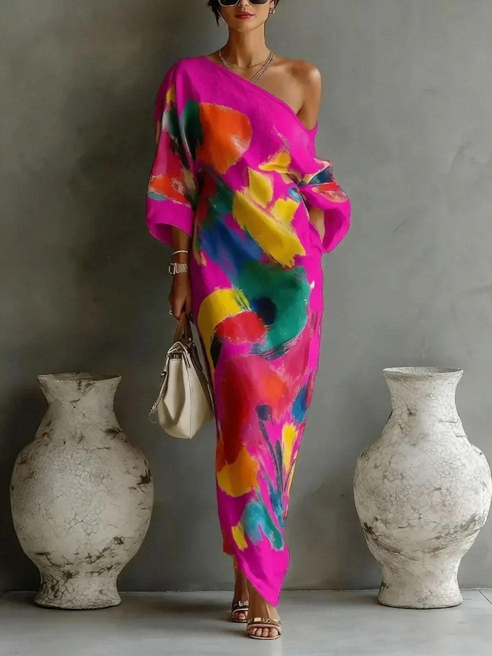 Danella | Abstract Print One-Shoulder Maxi Dress