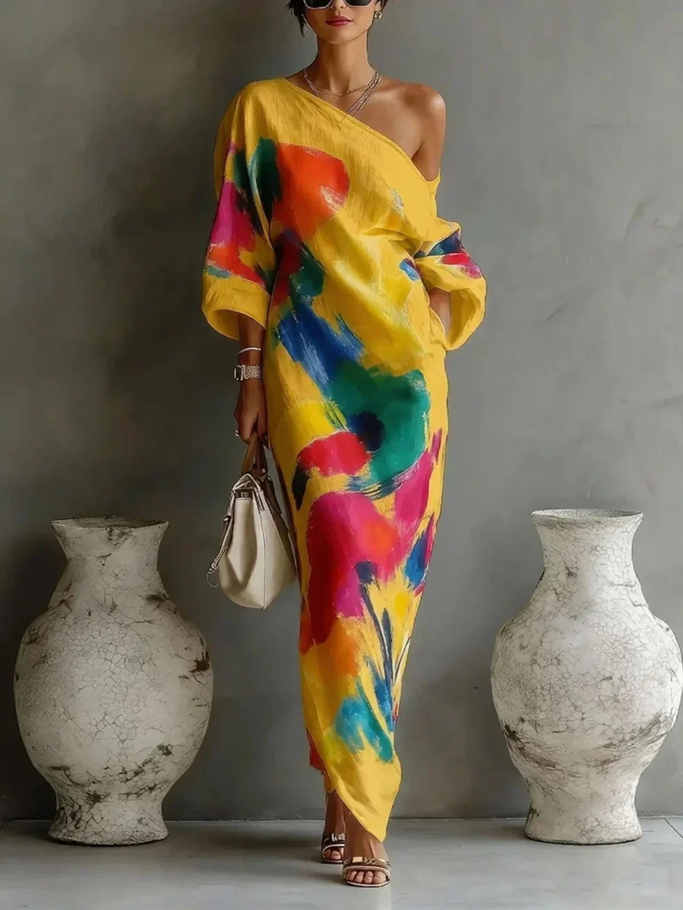 Danella | Abstract Print One-Shoulder Maxi Dress
