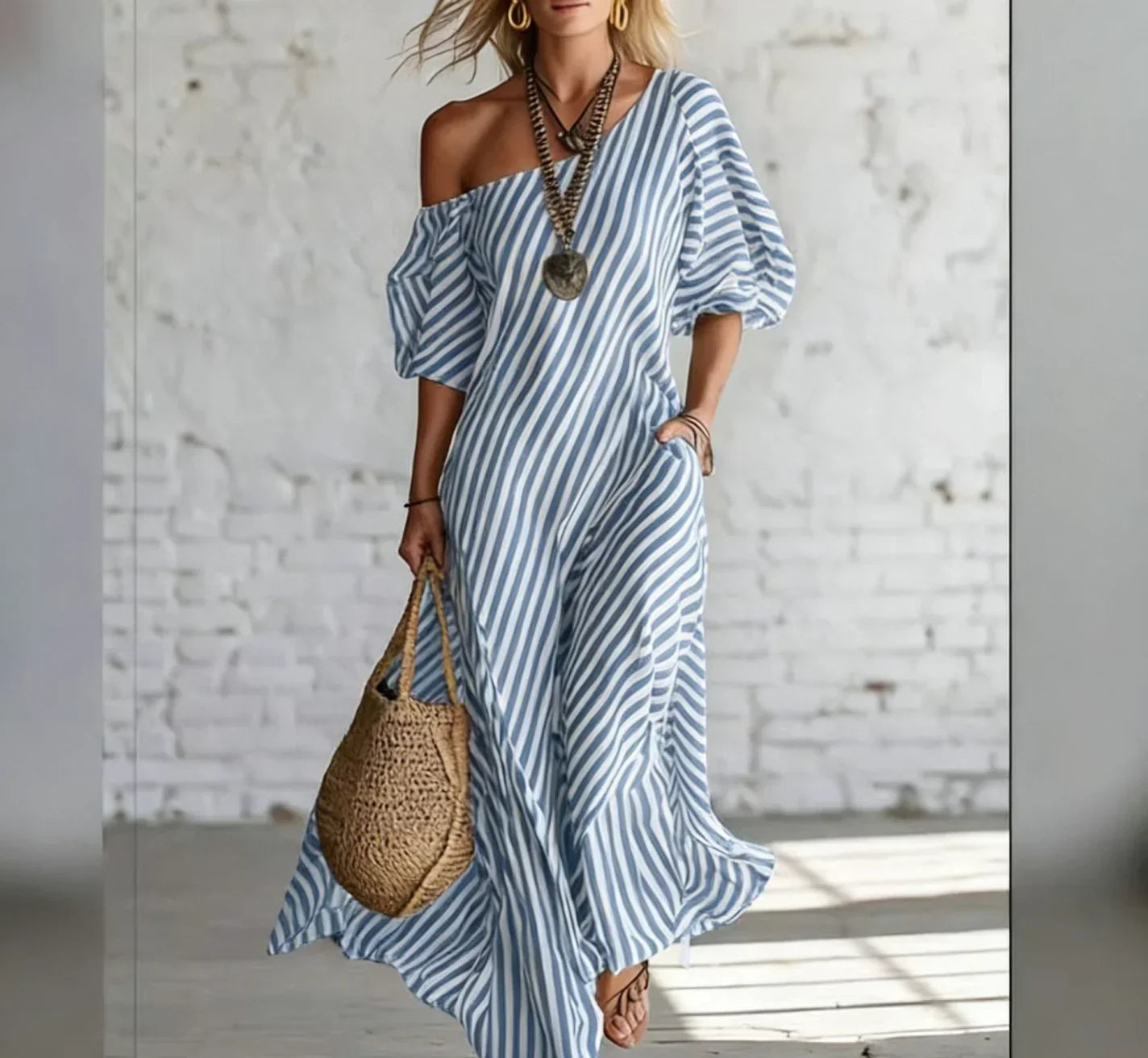 Alysha | Striped One-Shoulder Maxi Dress