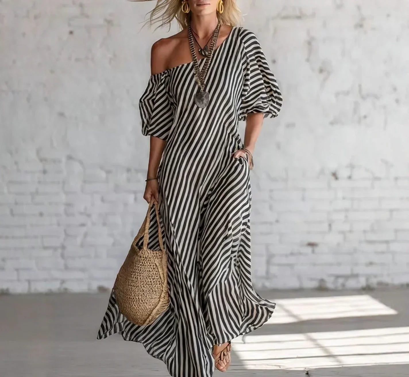 Alysha | Striped One-Shoulder Maxi Dress