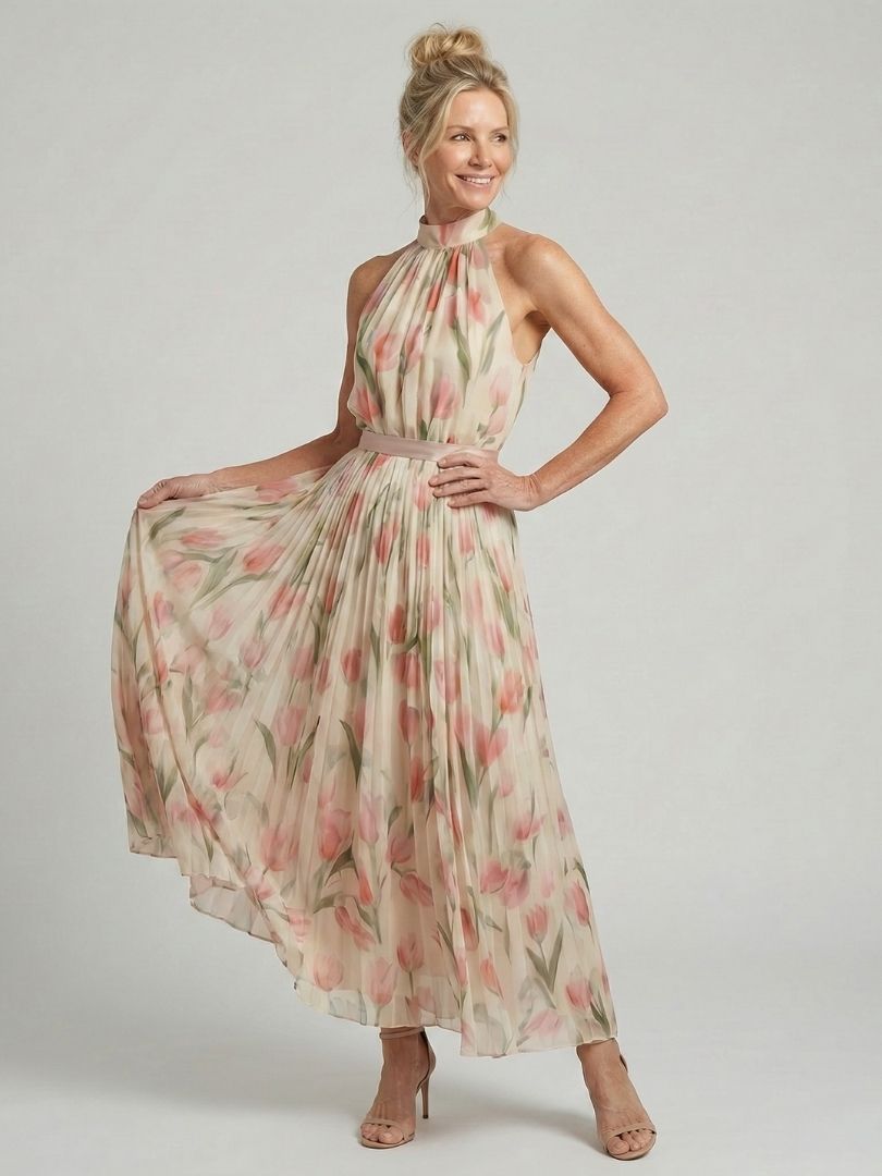 Liora | Halter Neck Floral Midi Dress