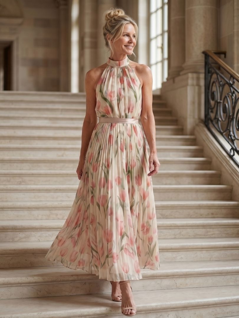 Liora | Halter Neck Floral Midi Dress