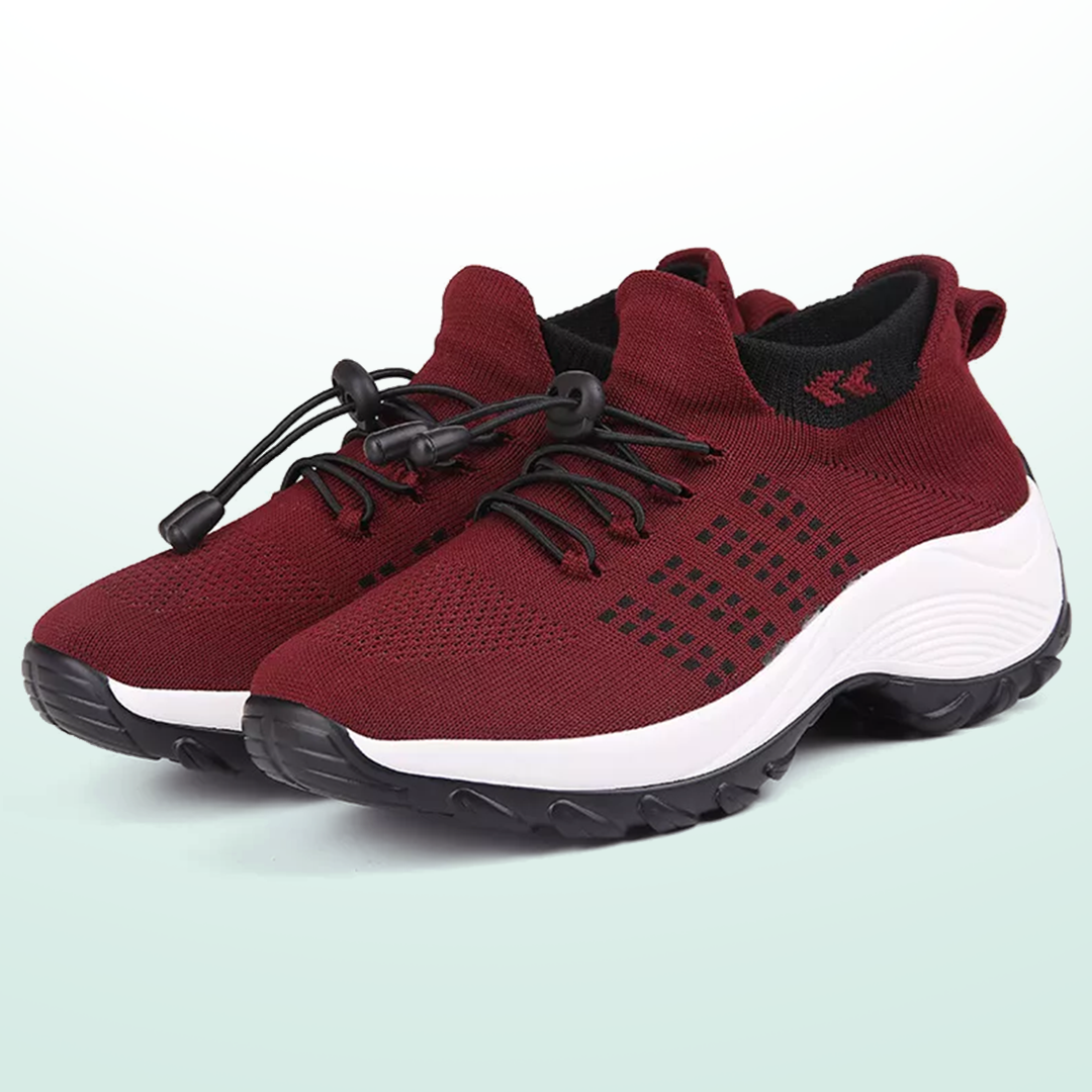 June | Knit Orthopedic Shoes in Black & Red