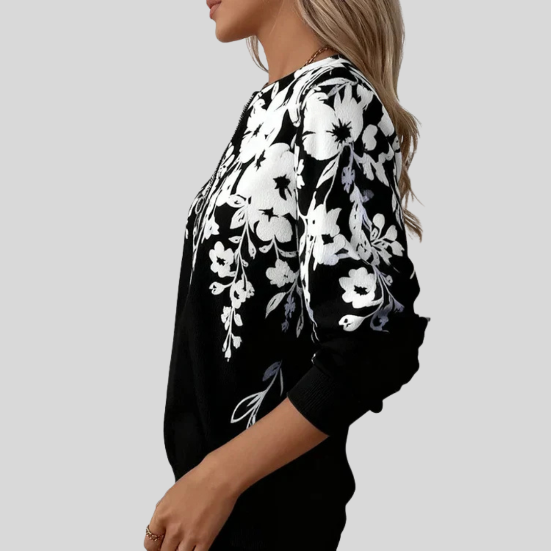 Crimson | Floral Print Zip Sweatshirt