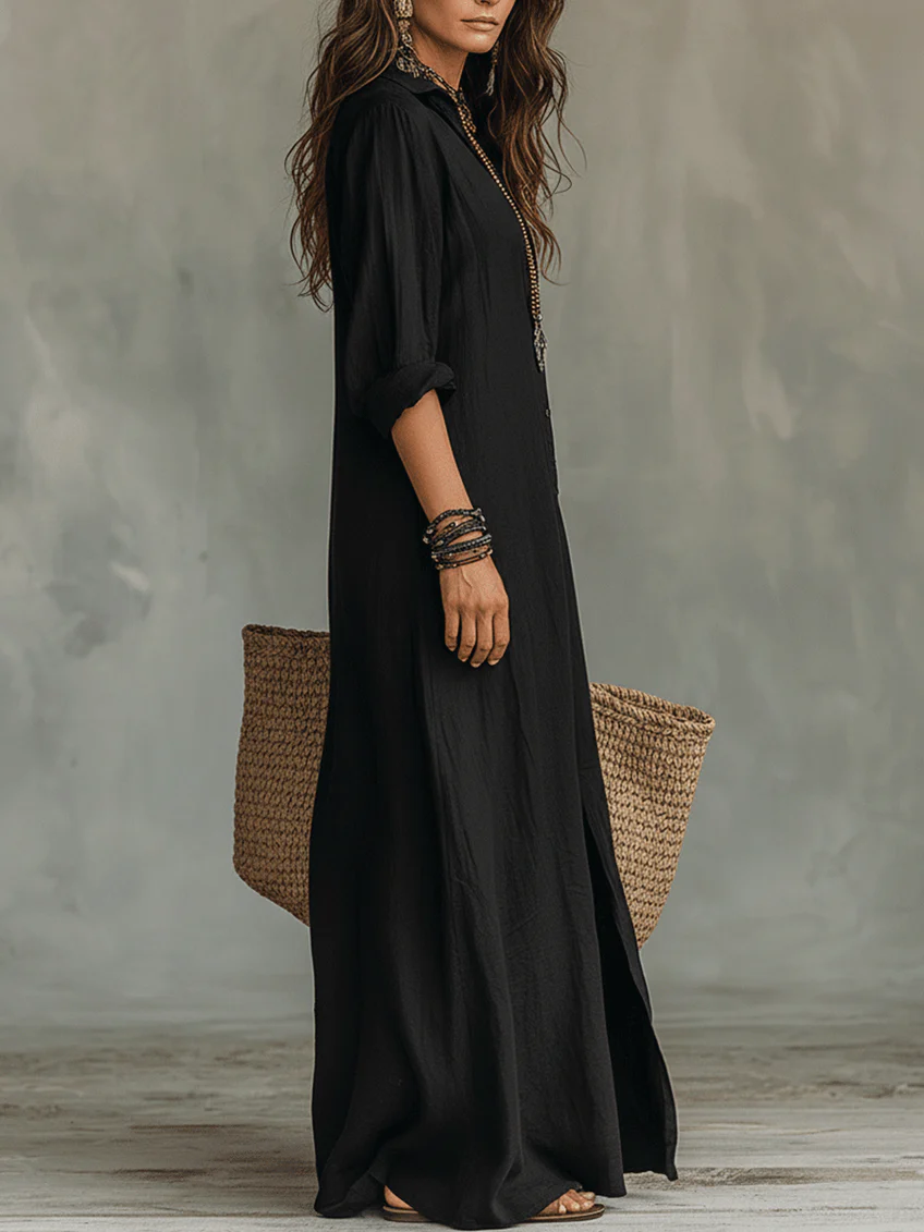 Soline | Loose Button-Front Maxi Dress