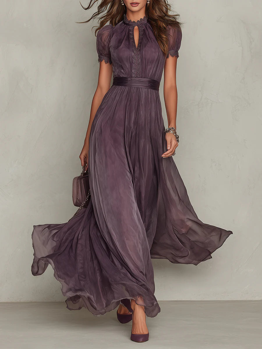 Purple Chiffon Maxi Dress with Keyhole Neckline