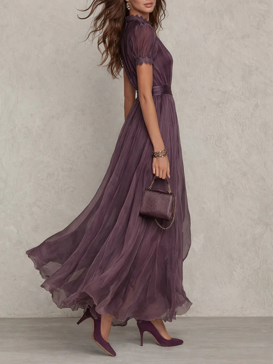 Purple Chiffon Maxi Dress with Keyhole Neckline