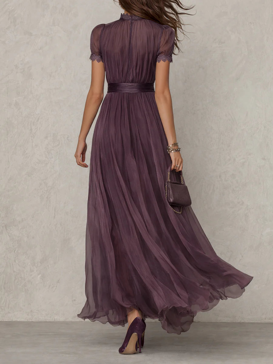 Purple Chiffon Maxi Dress with Keyhole Neckline