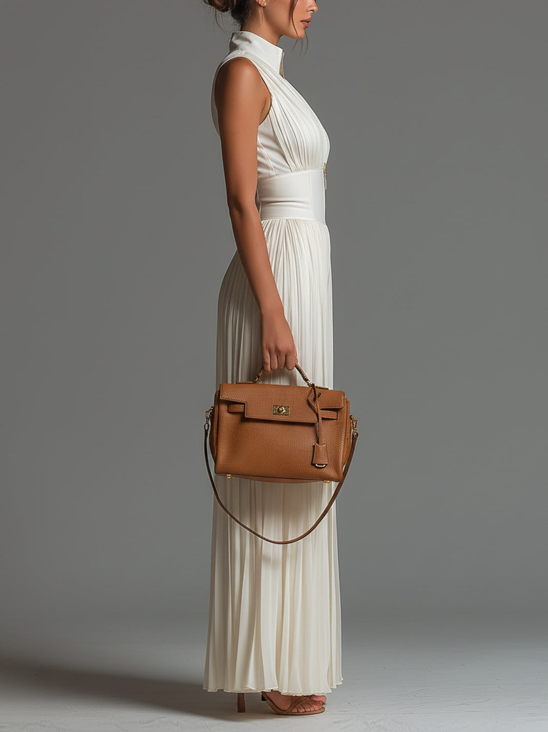White Pleated Wide-Leg Jumpsuit with V-Neck, Sleeveless