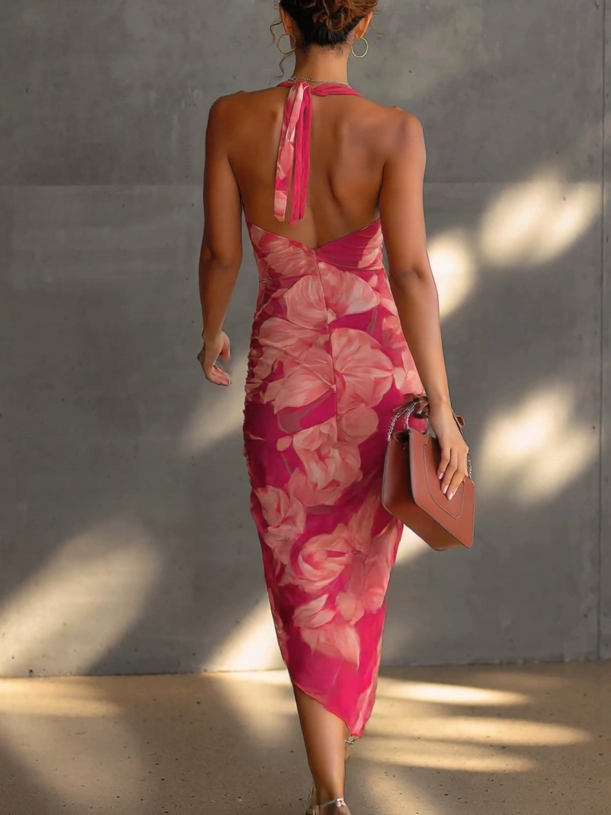 Fuchsia Floral Print Sleeveless Bodycon Dress