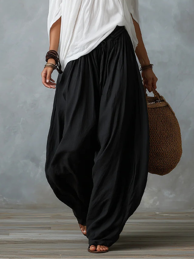 White Off-Shoulder Top and Wide-Leg Lantern Trousers Set