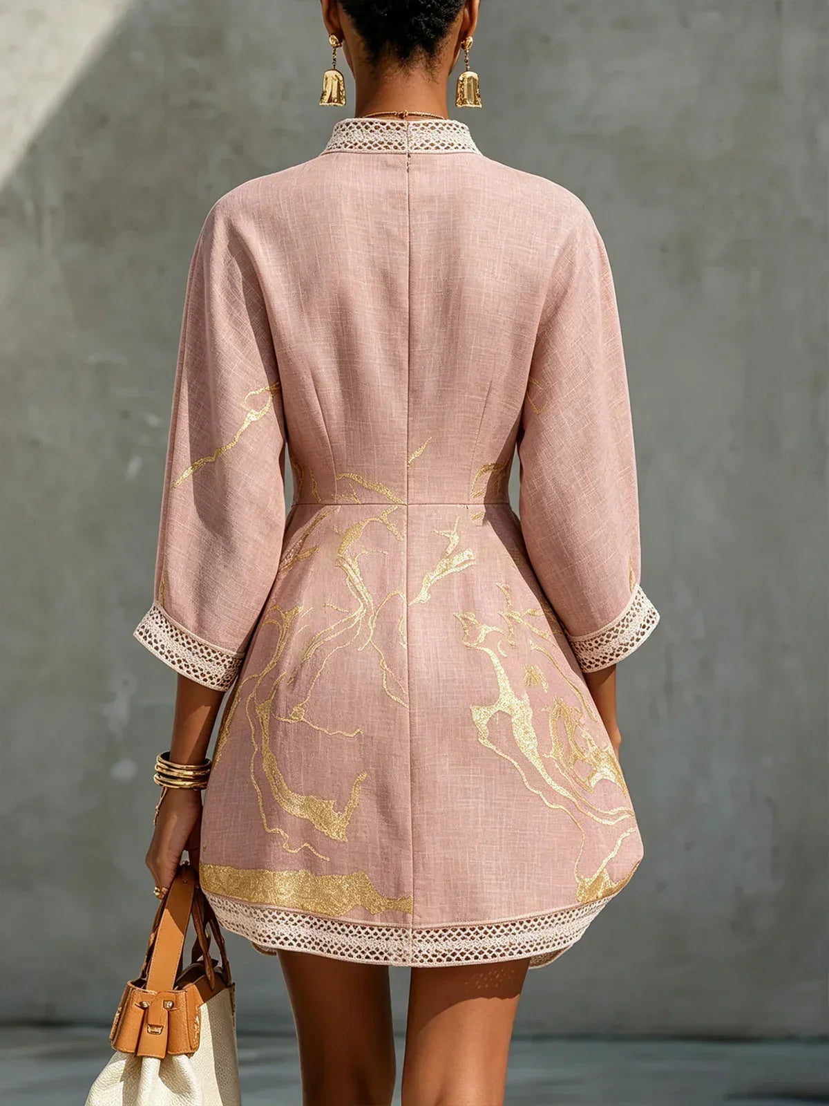 Calista Mini Lace Dress in Pink with V-Neck
