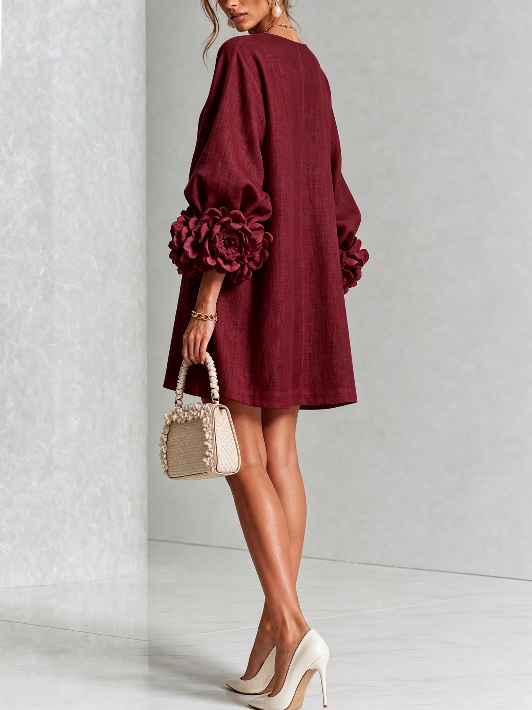 White Floral Shirt Mini Dress with Statement Floral Cuffs