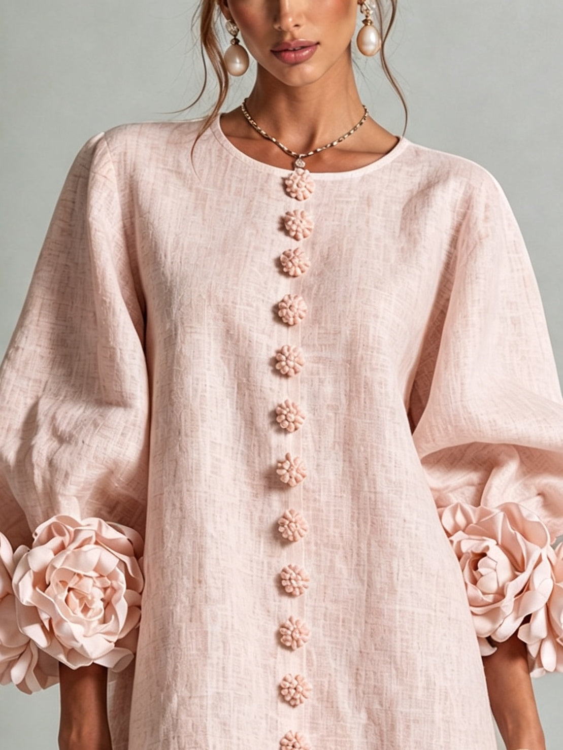 Pink Floral Shirt Mini Dress with Statement Floral Cuffs