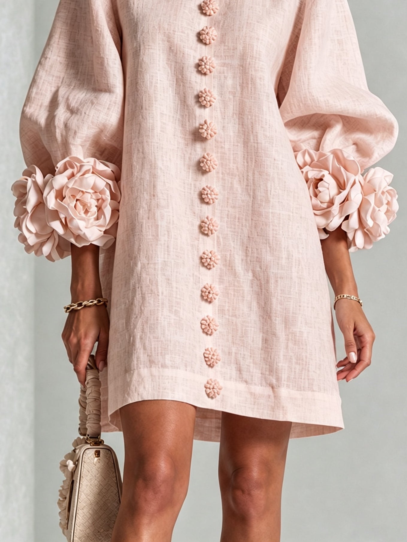 Pink Floral Shirt Mini Dress with Statement Floral Cuffs