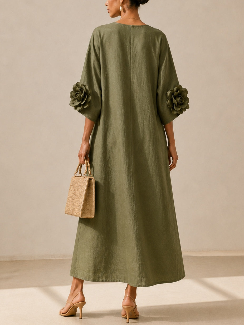 Thea | V-Neck Floral-Sleeve Midi Dress