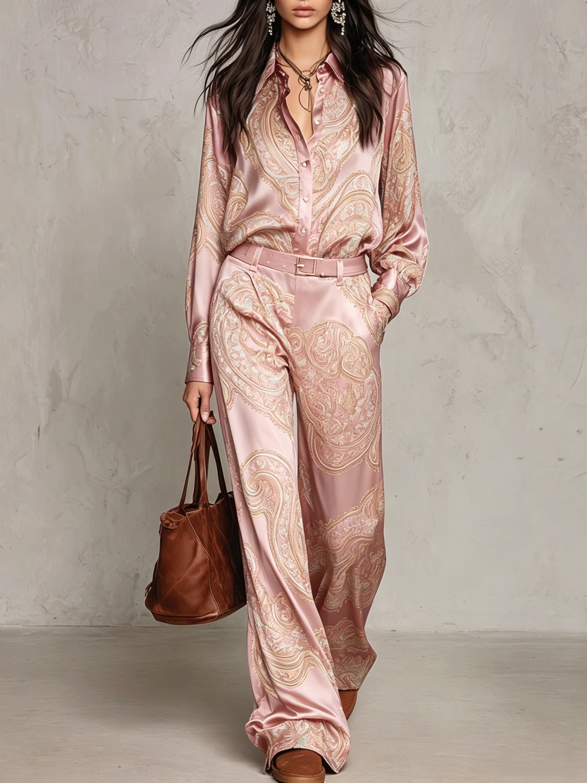 Valentina | Paisley Satin Shirt & Wide-Leg Trouser Set