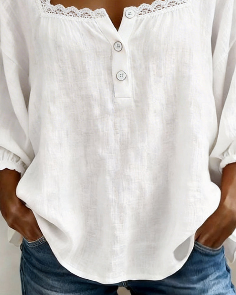 Elodie | Lace-Trim Square Neck Blouse