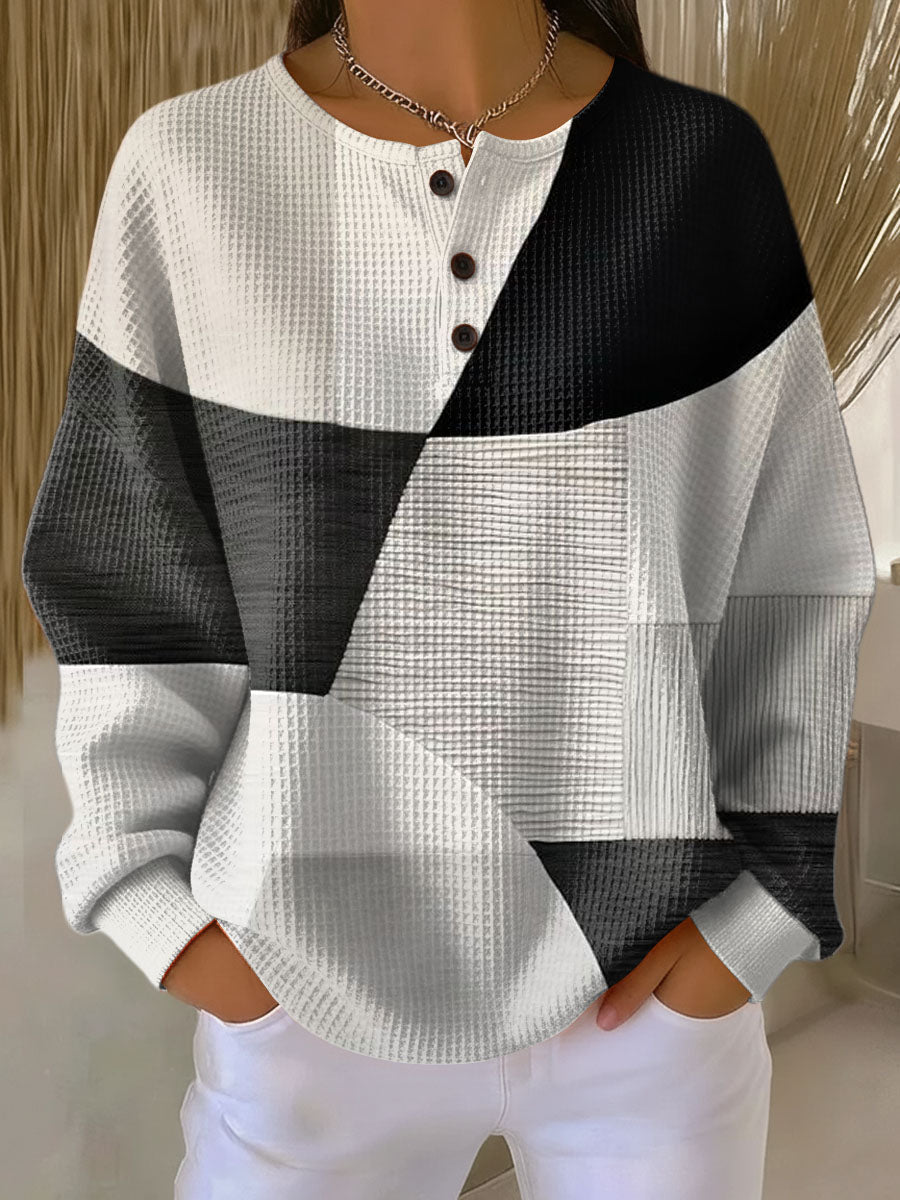 Constance | Geometric Henley Knit Sweater