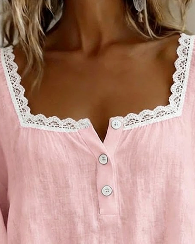 Elodie | Lace-Trim Square Neck Blouse