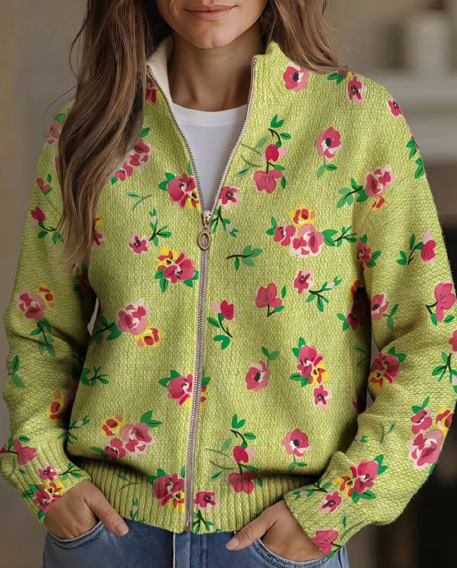 Cassia | Pink Floral Lime Zip Cardigan