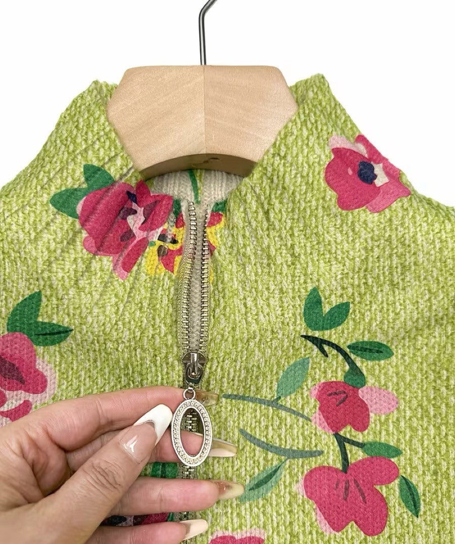 Cassia | Pink Floral Lime Zip Cardigan