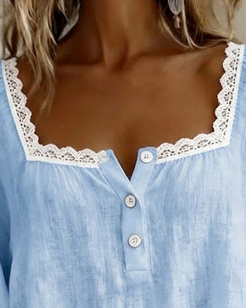 Elodie | Lace-Trim Square Neck Blouse