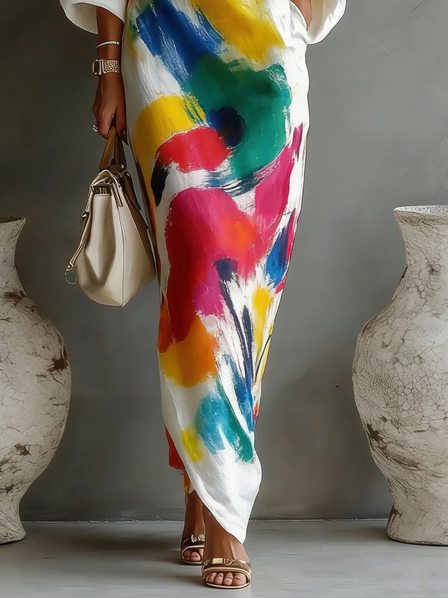 Danella | Abstract Print One-Shoulder Maxi Dress