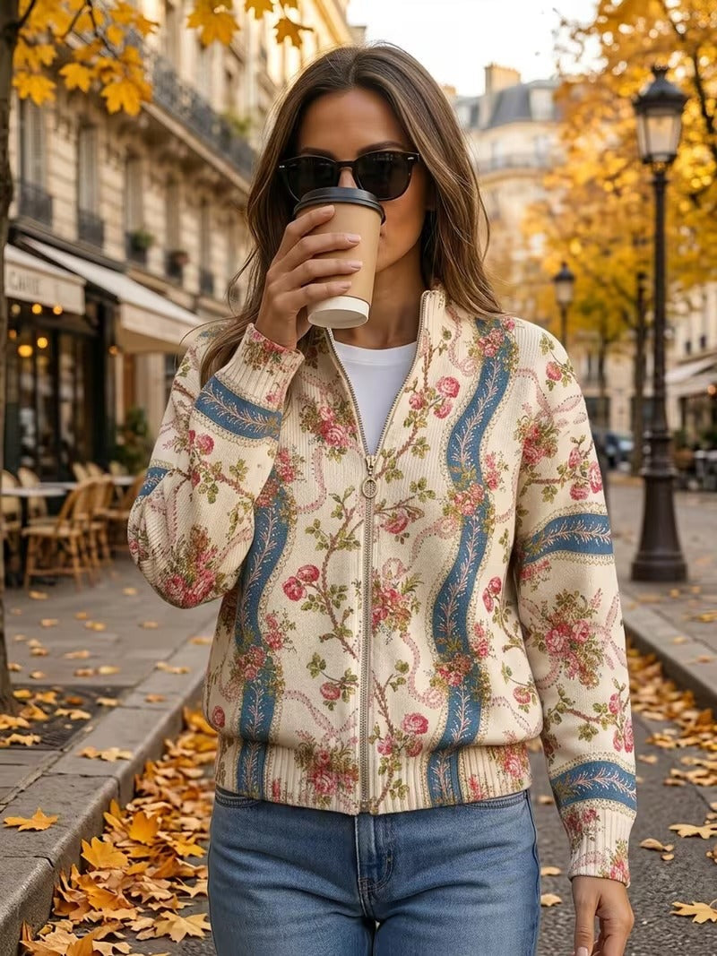 Eulalia | Climbing Rose Ribbon Zip Cardigan