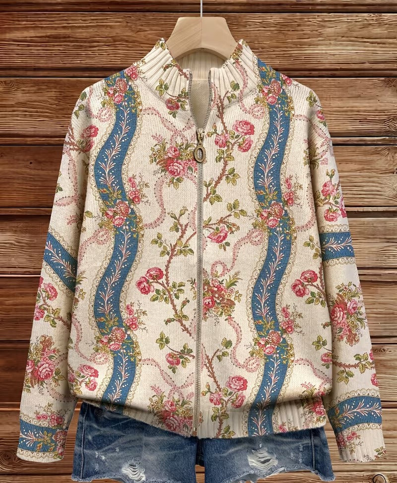 Eulalia | Climbing Rose Ribbon Zip Cardigan