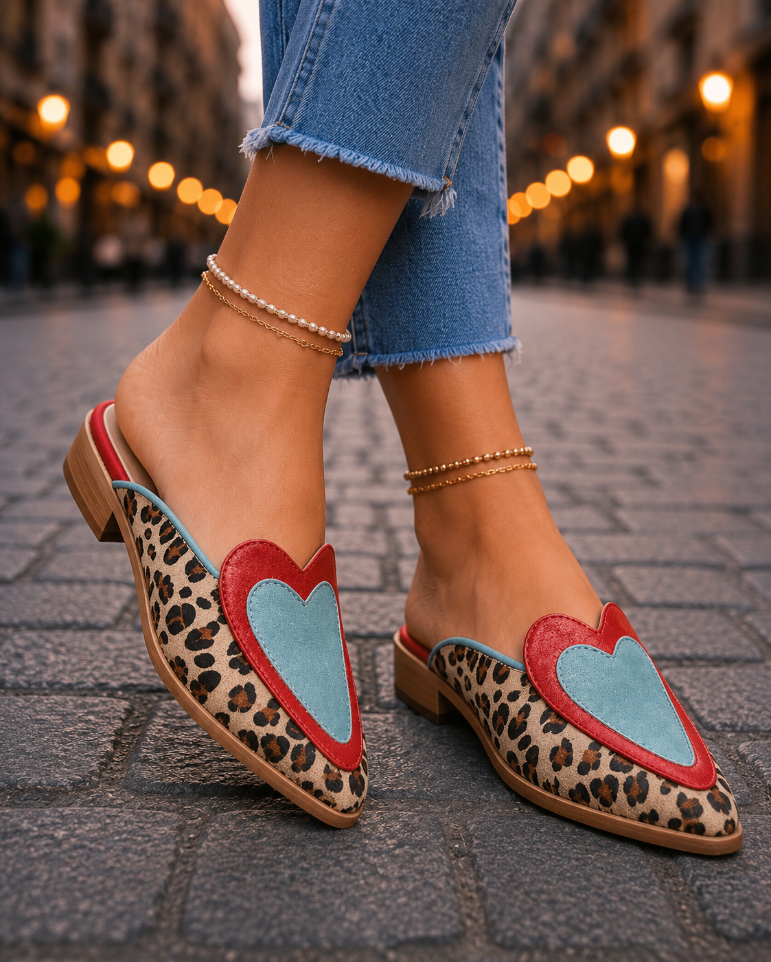 Perla | Leopard Print Heart Detail Mules