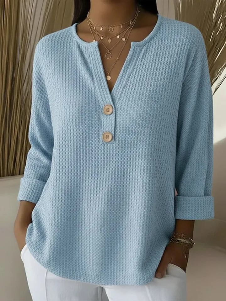 Lucy | Waffle Knit Henley Top