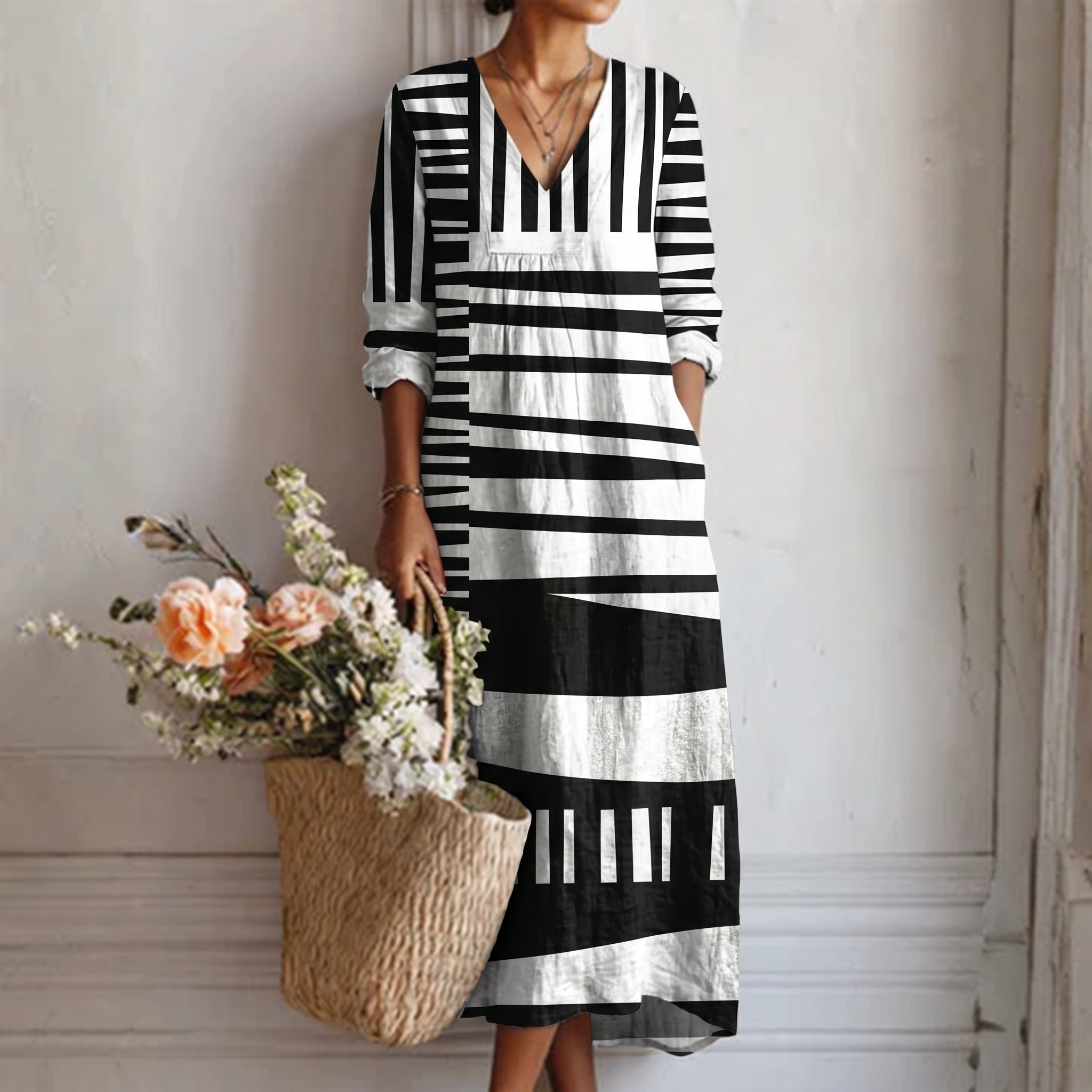 Boho Warm Tone Print Long Dress