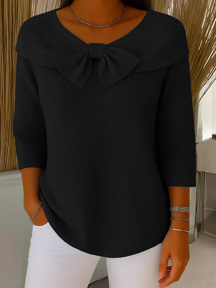 Trinity | Bow Neck Ribbed Sweater