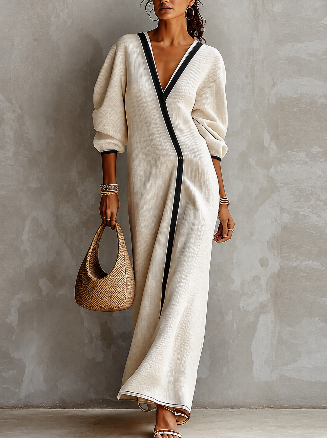 Laura | Linen Blend Wrap Maxi Dress