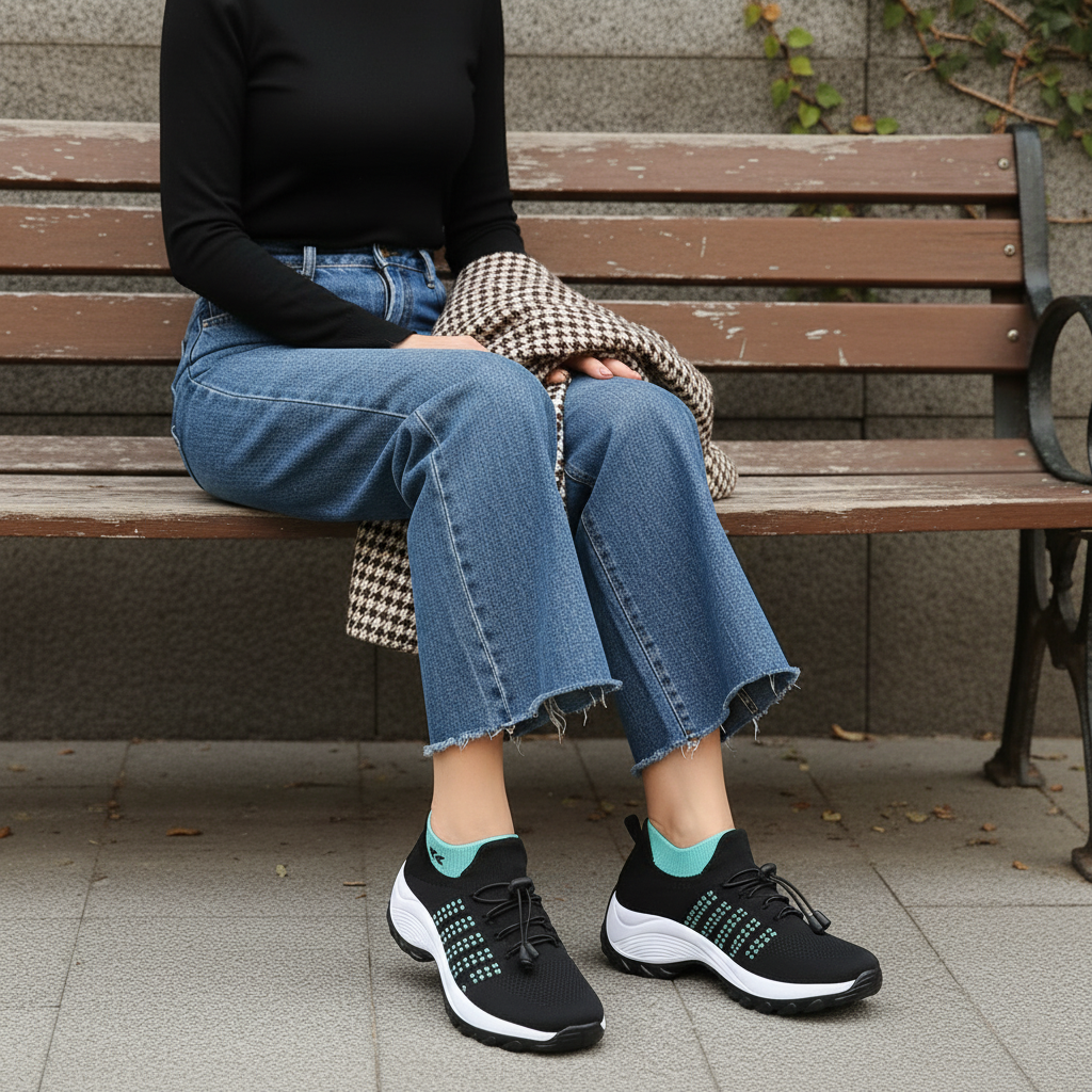 Linda | Knit Orthopedic Shoes in Green & Black