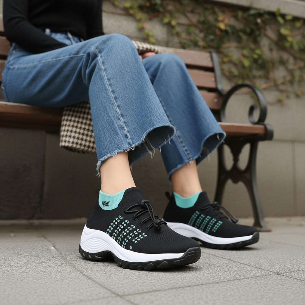 Linda | Knit Orthopedic Shoes in Green & Black