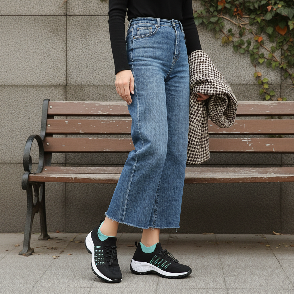 Linda | Knit Orthopedic Shoes in Green & Black
