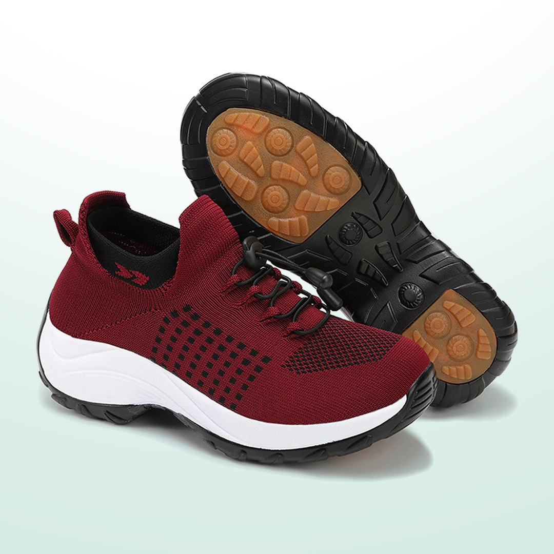 June | Knit Orthopedic Shoes in Black & Red