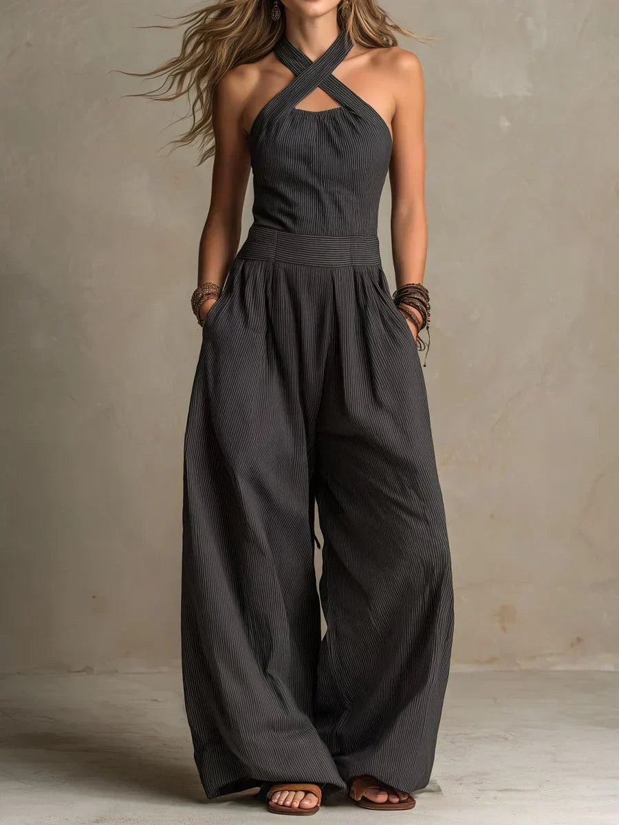 Bianca | Cross-Neckline Linen Jumpsuit